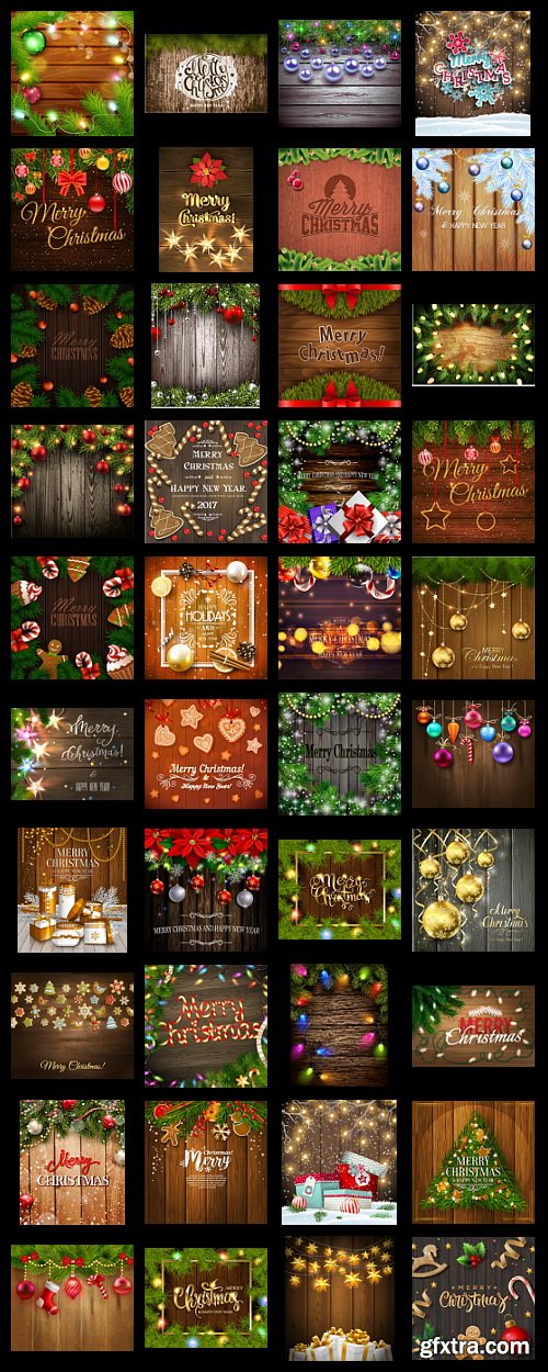 Wooden Christmas Backgrounds [ALL 10 SETS IN 1] 40xEPS