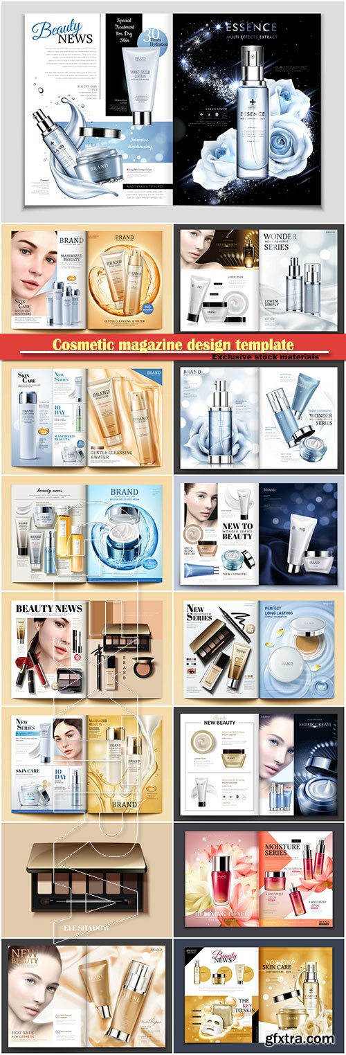 Cosmetic magazine design template, 3d vector illustration