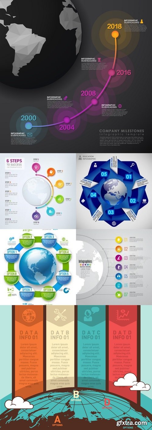 Vectors - Globes Infographics Backgrounds 13