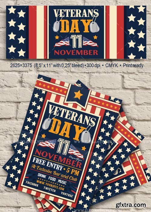 Veterans Day V10 2017 Flyer PSD Template + Facebook Cover