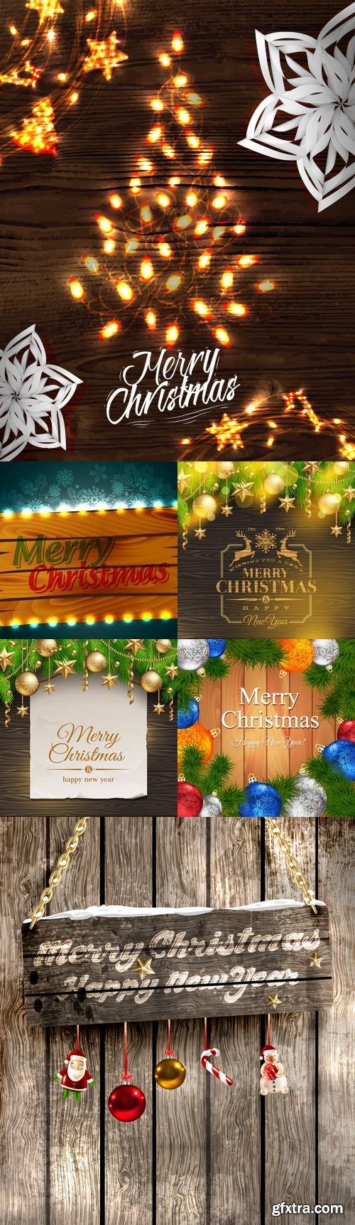 Vectors - Wooden Christmas Backgrounds 11