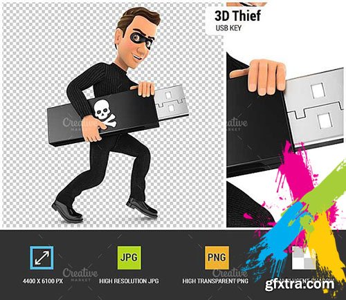 CreativeMarket - 3D Thief Holding USB Key 1968135