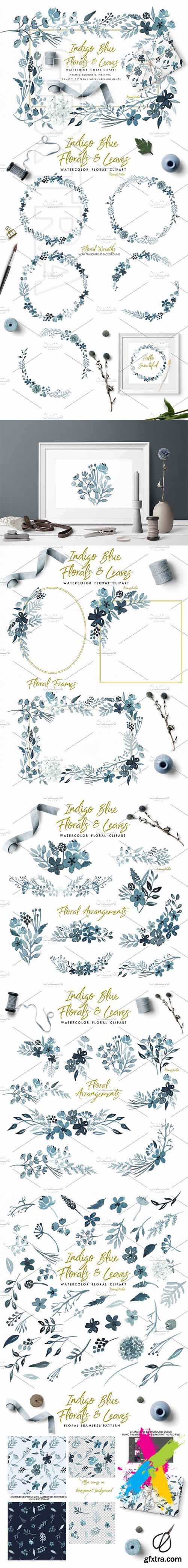 CreativeMarket - Indigo Blue Florals and Leaves 1968050