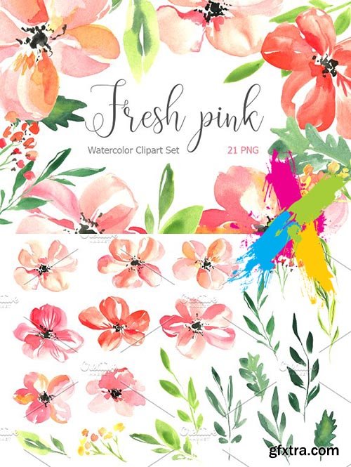 CreativeMarket - Fresh pink watercolor flowers set 1967924