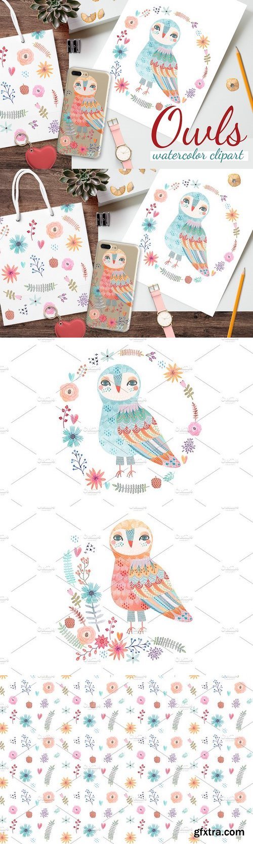 CM - Watercolor owls clipart 1358378