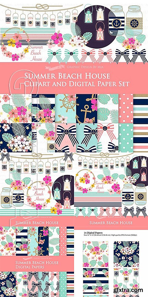 CM - Beach House Clipart Pattern set 1316022