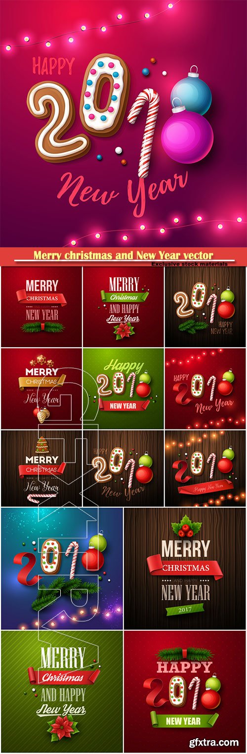 Merry christmas and New Year vector greeting card # 2