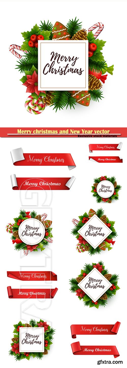 Merry christmas and New Year vector decorations