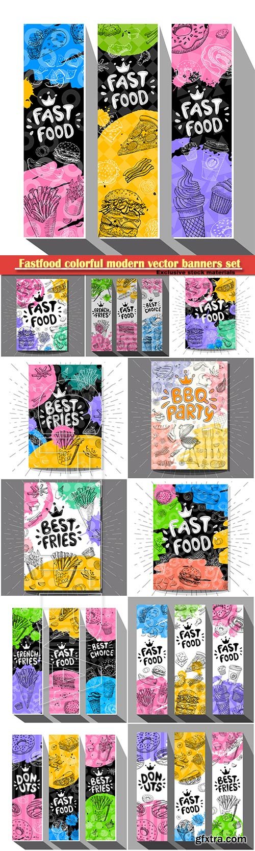 Fastfood colorful modern vector banners set