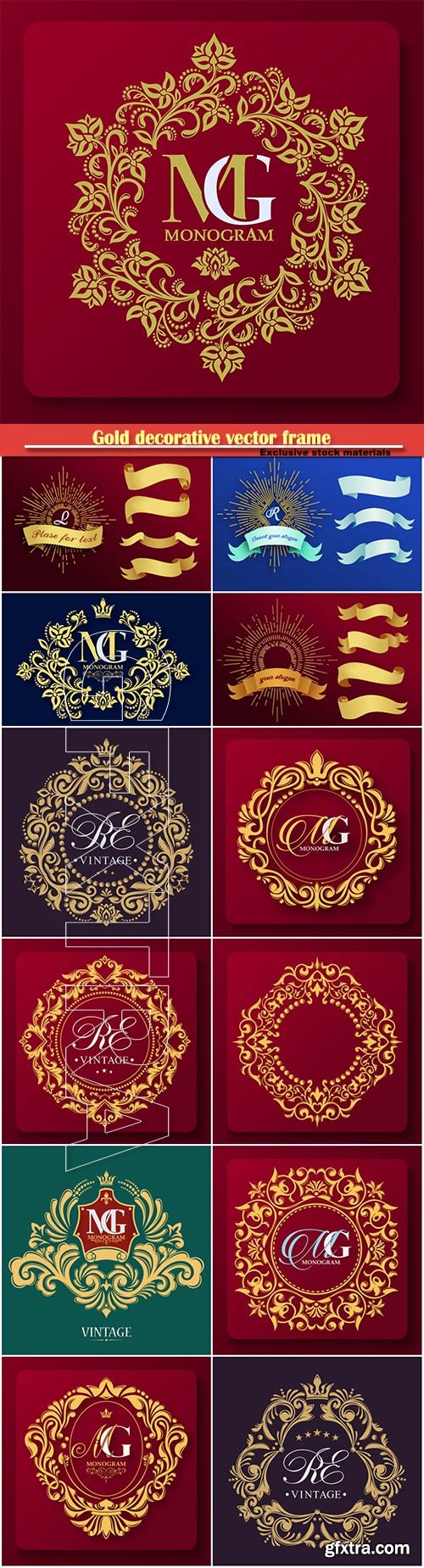 Gold decorative vector frame, logo templates and monogram, elegant emblem