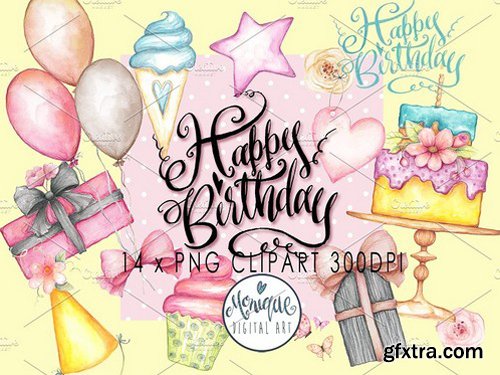 CM - Happy Birthday Clipart Watercolor 1943233