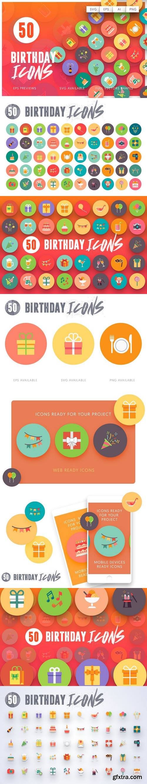 CreativeMarket - 50 Birthday Icons 1367226