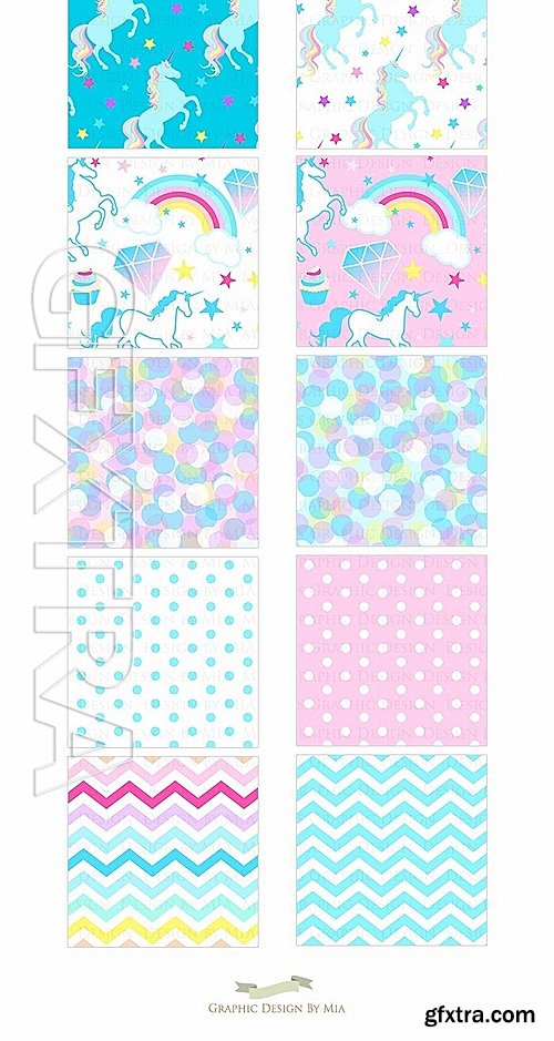 CM - Magical Unicorns Clipart Pattern set 1316025