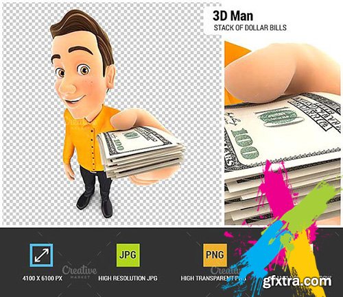 CreativeMarket - 3D Man Holding Dollar Bills 1984104