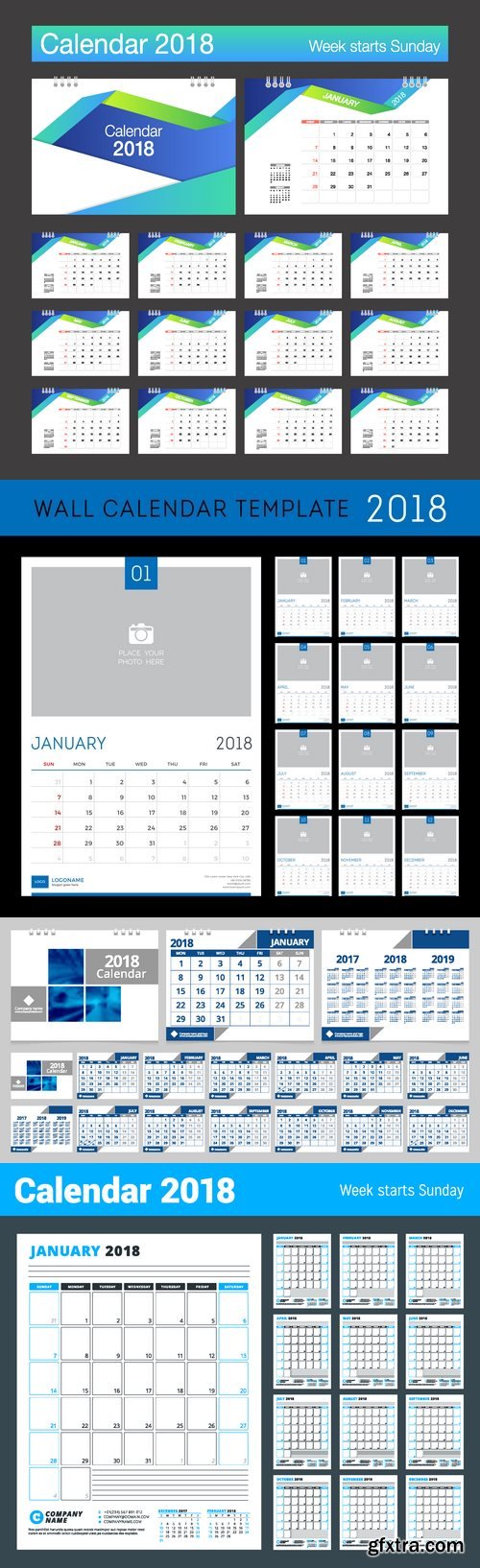 Vectors - Blue 2018 Wall Calendars