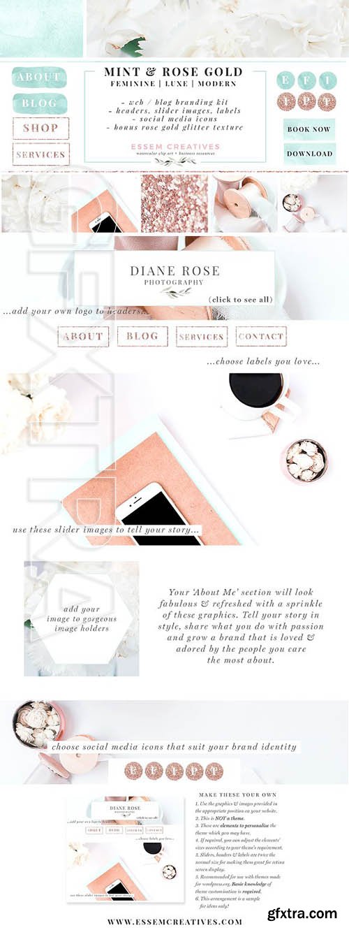 CreativeMarket - Mint Rose Gold Web Blog Branding Kit 1917834