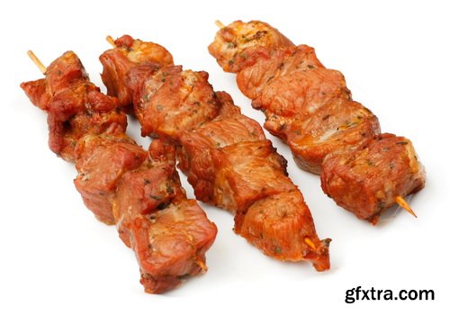 Shish Kebab on Skewers and Grilled Meat with Vegetables 25xJPG