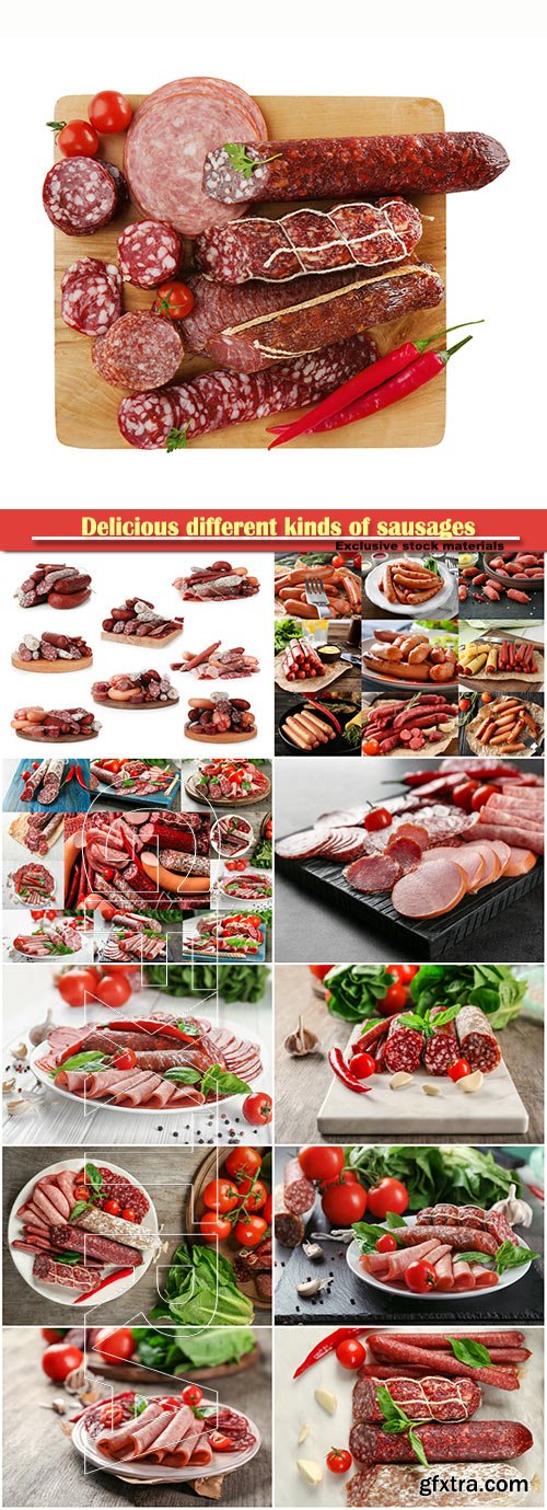 Delicious different kinds of sausages