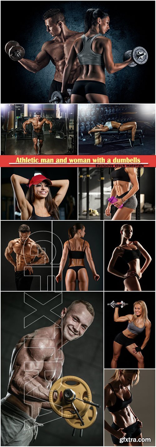 Athletic man and woman with a dumbells