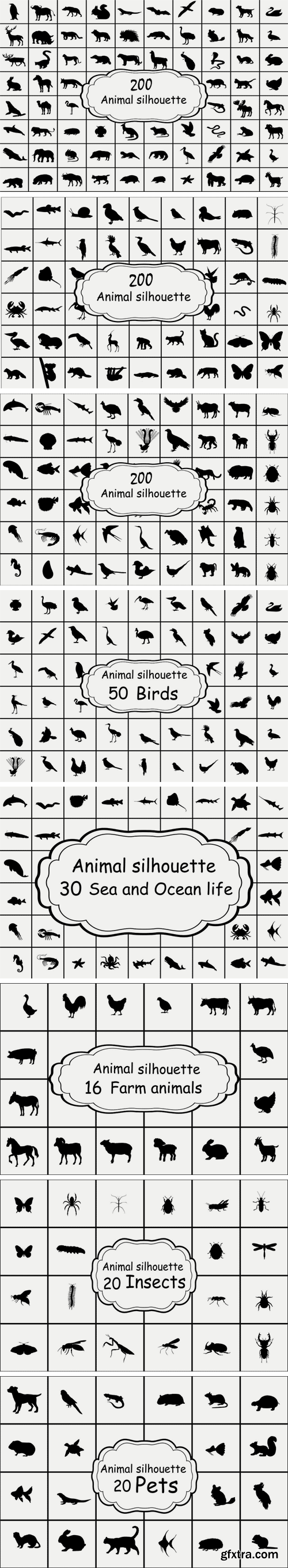 CM - Set 200 Silhouettes Animals 1973806