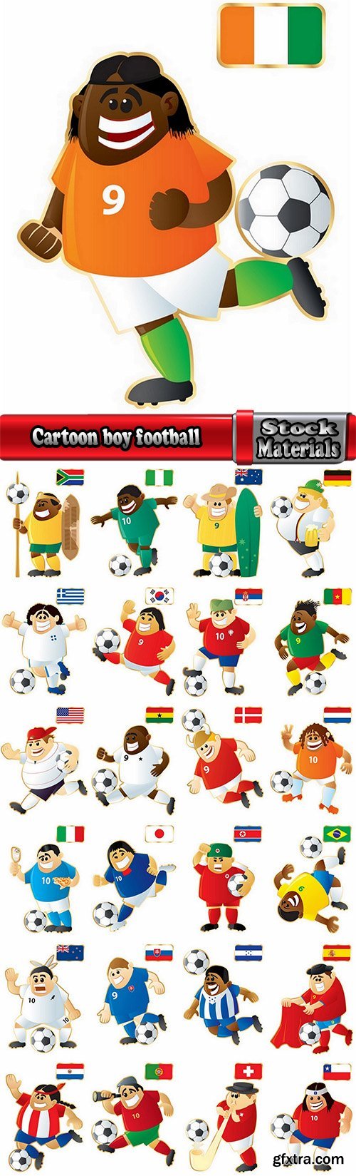 Cartoon boy football footballer different countries vector image 25 EPS