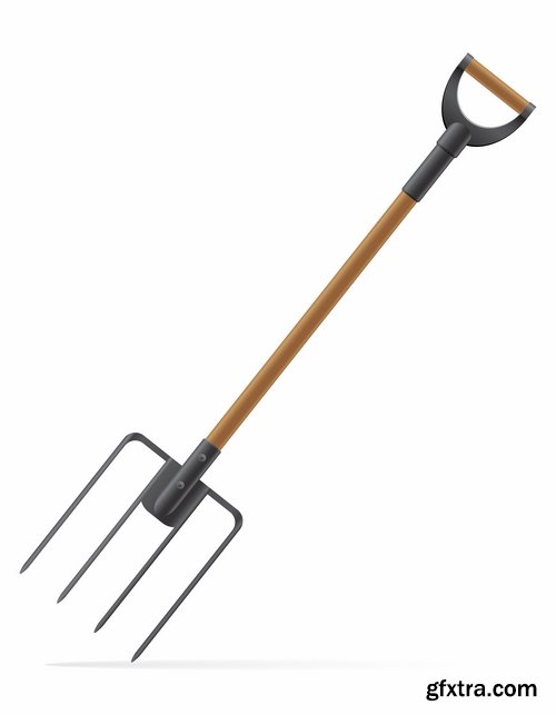 Garden tools shovel rake fork wheelbarrow garden shears 25 EPS