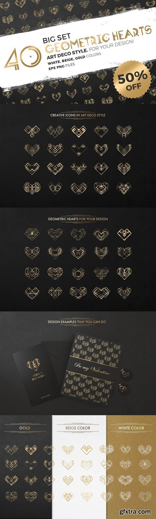 CM - 40 Vector Hearts. Art Deco Style. 1359492