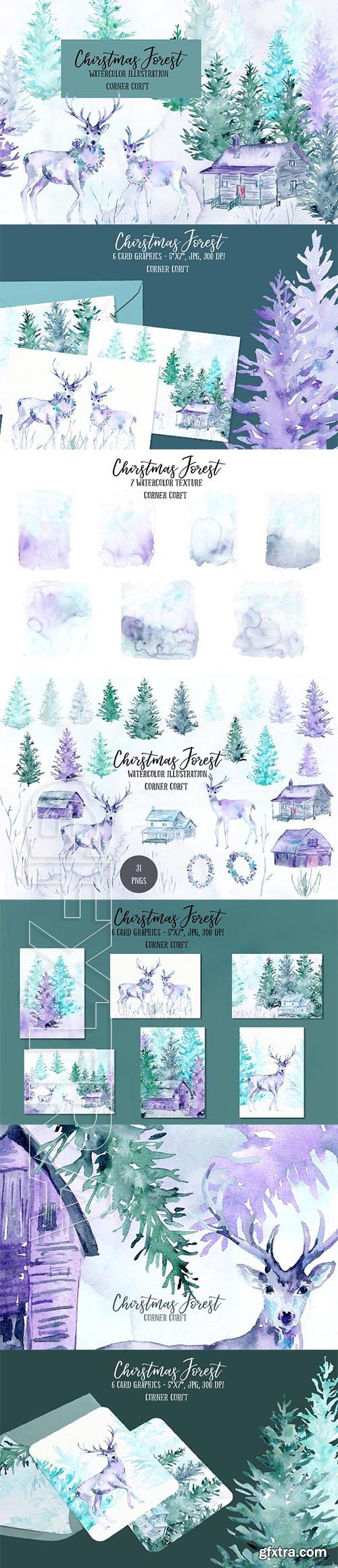 CreativeMarket - Watercolor Christmas Forest 2003302