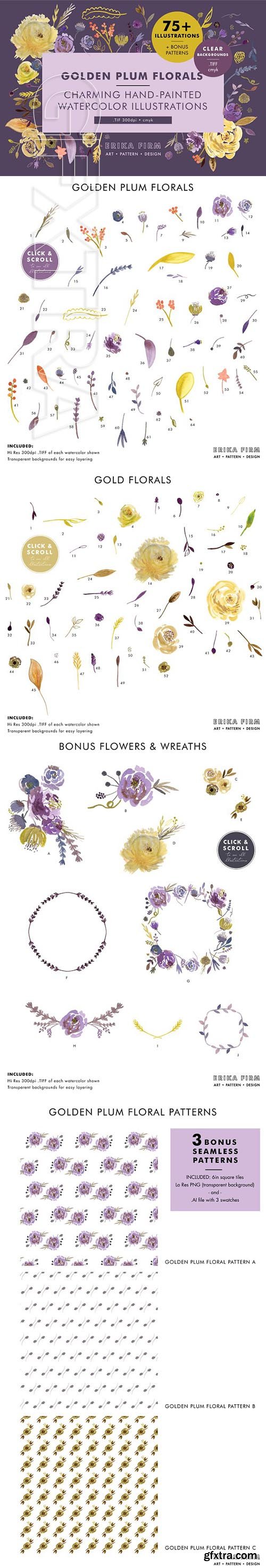 CreativeMarket - Golden Plum Floral Watercolors 2003061