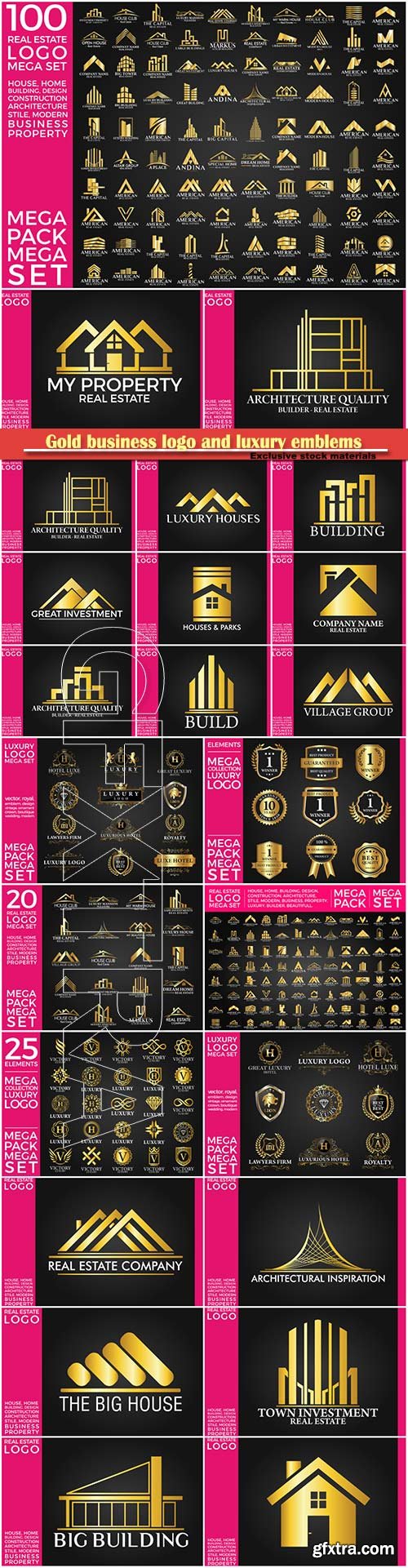 Gold business logo and luxury emblems vector illustration