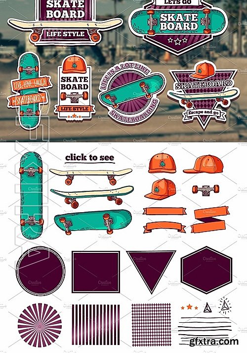 CM - Set of colored skateboard badges 1384778