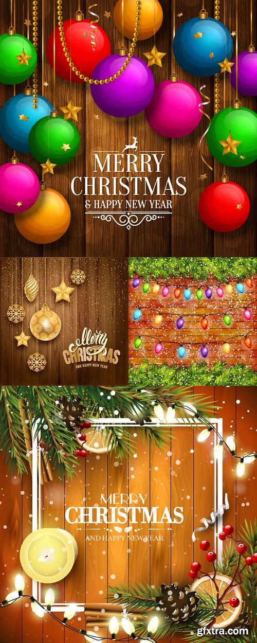 Vectors - Wooden Christmas Backgrounds 12