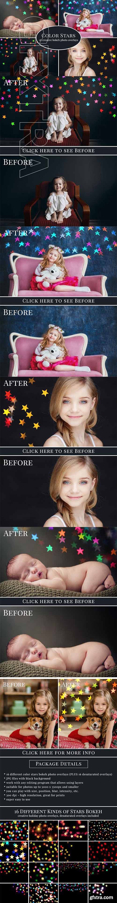 CreativeMarket - Color Stars Bokeh Photo Overlays 2003894