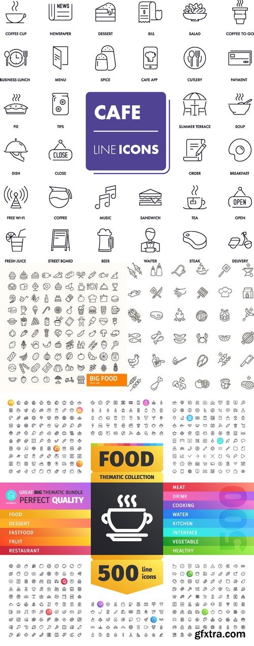 Vectors - Food Linear Icons Set