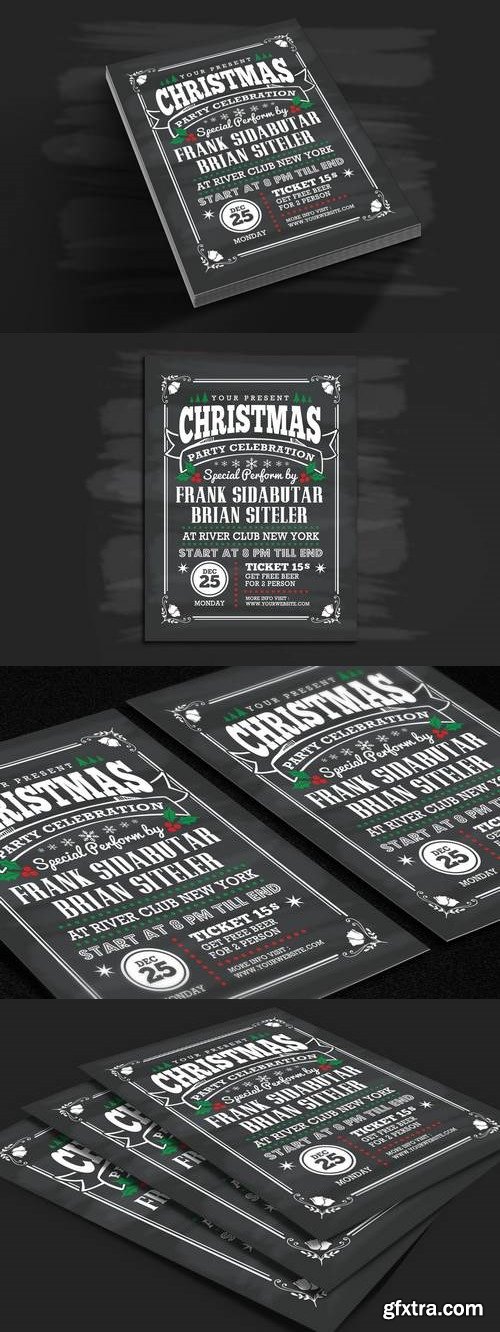 Christmas Party Celebration Flyer Chalk Style