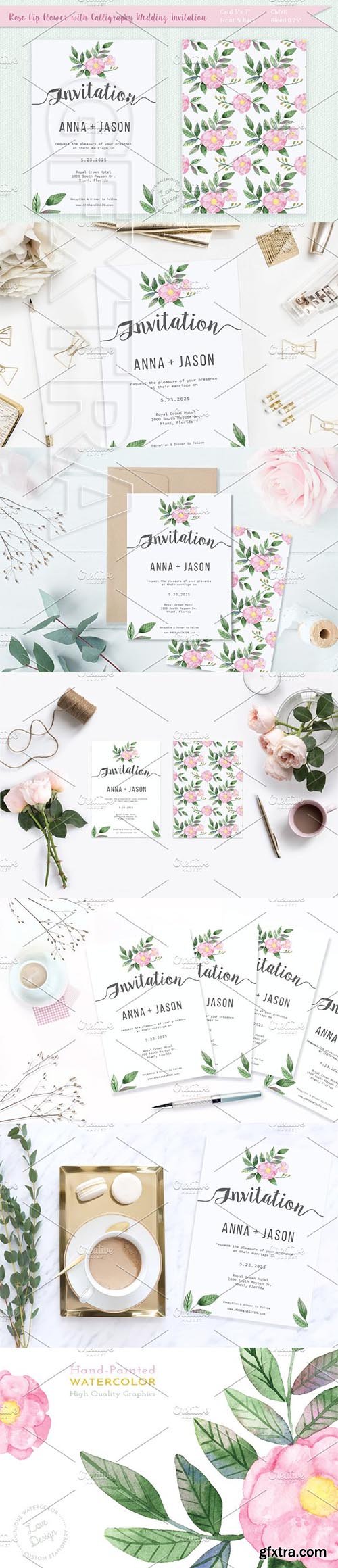 CreativeMarket - Rosehip Watercolor Wedding Invite 1988344