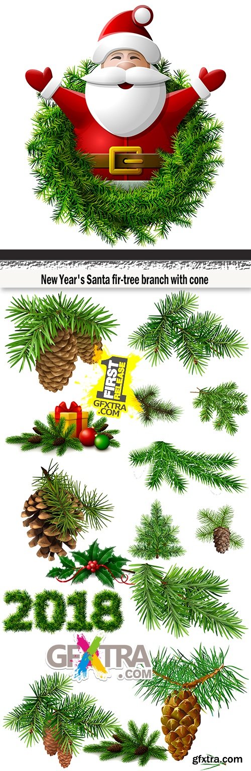 New Year\'s Santa fir-tree branch with cone