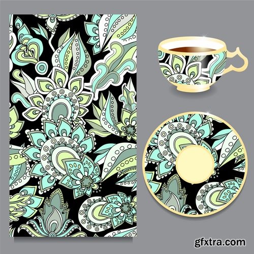 Pattern ethnic graphic dish damask calligraphic design elements 25XEPS