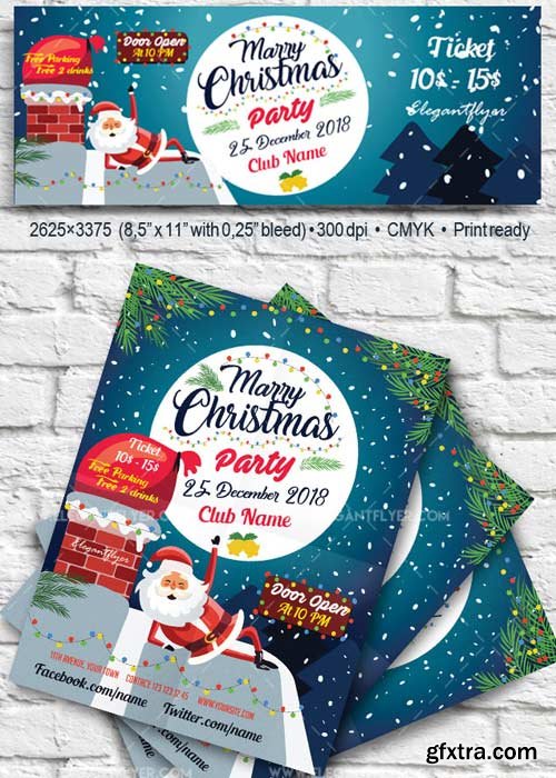 Marry Christmas Party V18 2017 Flyer PSD Template + Facebook Cover