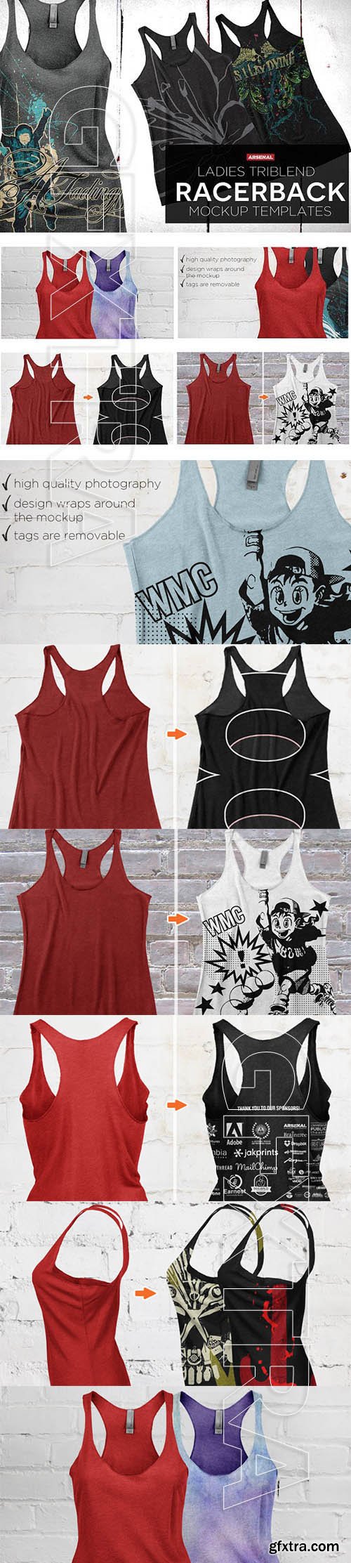 CreativeMarket - Ladies Tri Racerback Tank Mockups 2036226