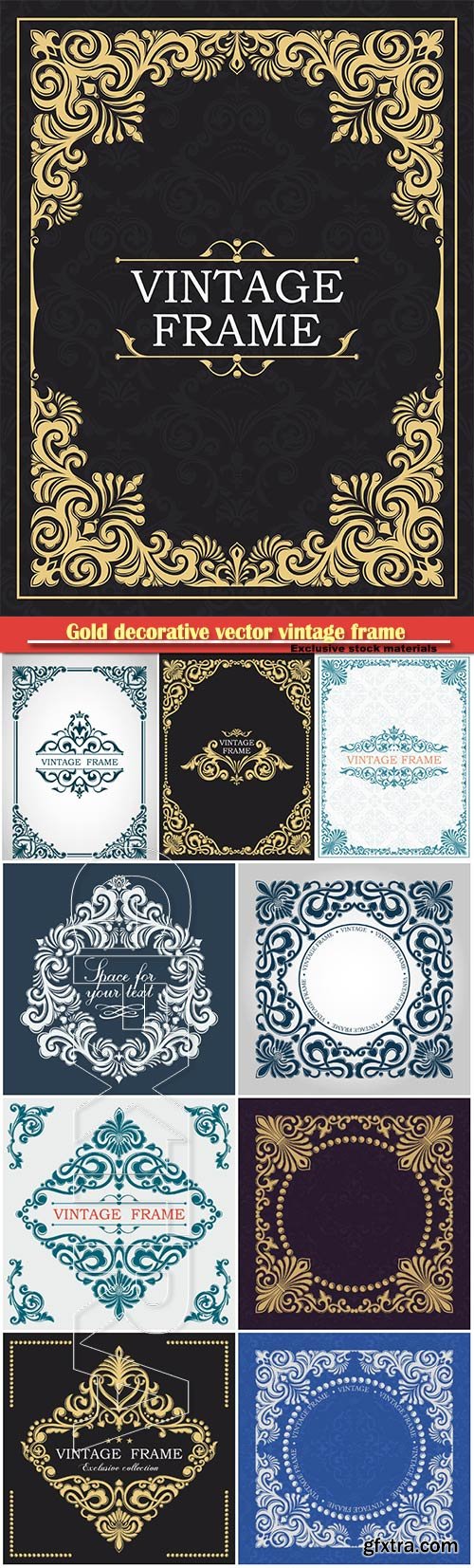 Gold decorative vector vintage frame, monogram, luxurious template