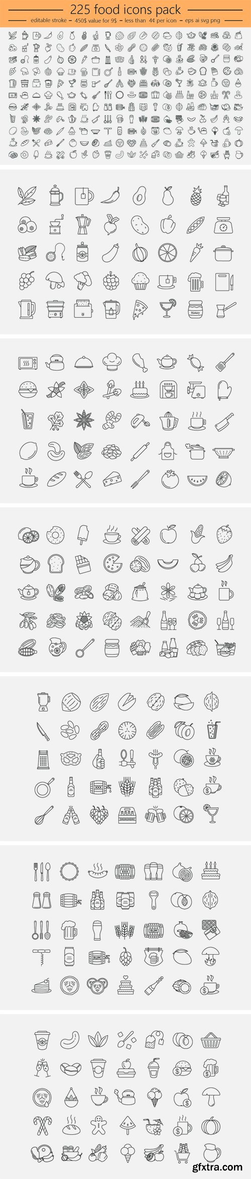 CM - 225 Food Icons. Editable Stroke! 1977528