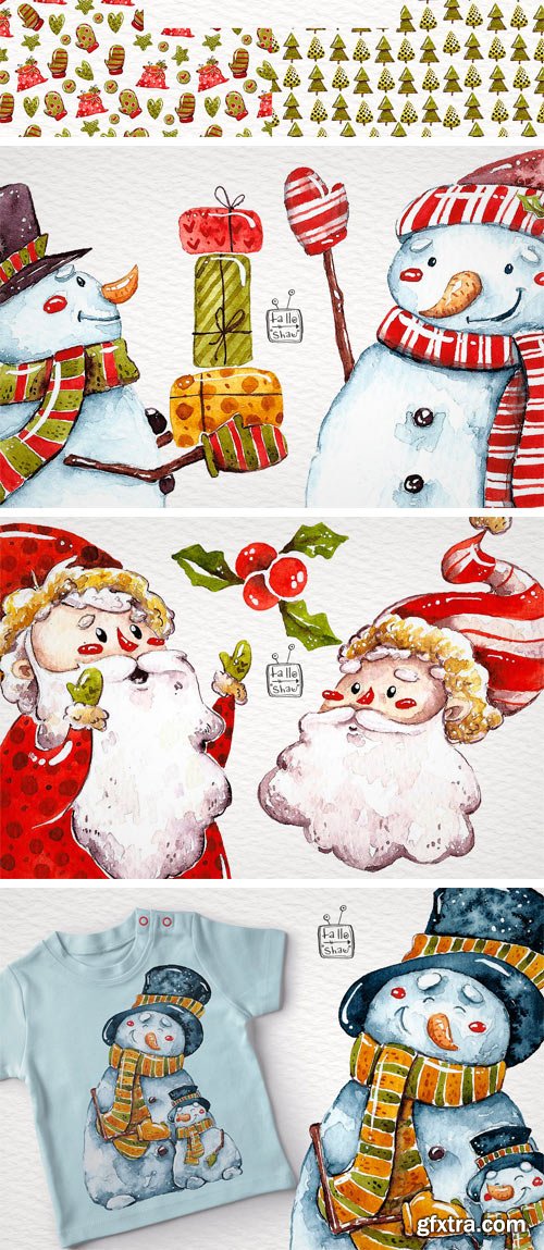 CM - Watercolor Santas and Snowmen 1987530