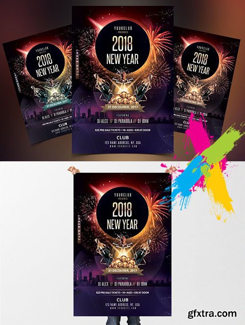 CreativeMarket - 2018 New Year - NYE PSD Flyer 2036760