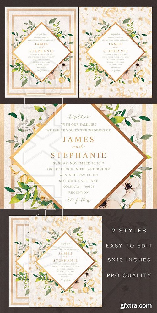 CreativeMarket - Floral Watercolor Wedding Invitation 2032843