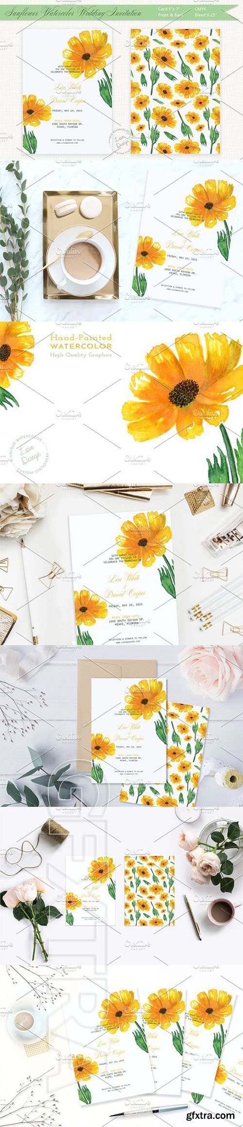 CreativeMarket - Sunflower Watercolor Wedding Invite 1988585