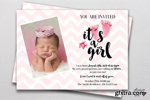 CreativeMarket - Baby Shower Invitation It is a GIRL 2034244