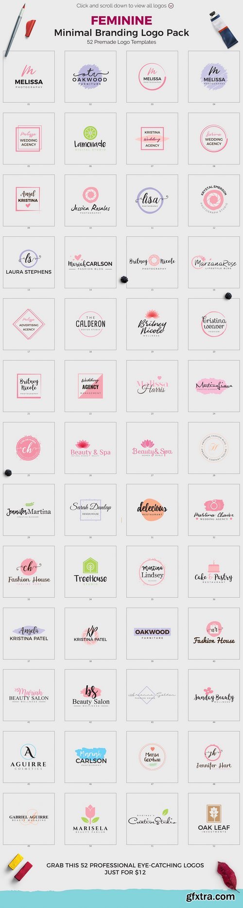 CM - Feminine Minimal Branding Logo Pack 1337355