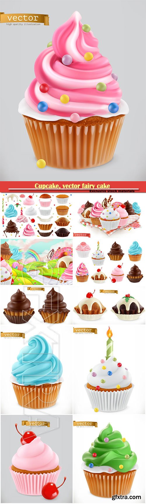 Cupcake, vector fairy cake, 3d realistic vector icon set