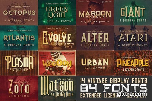 CM - 14 Vintage Display Fonts - 84 Fonts 1376962